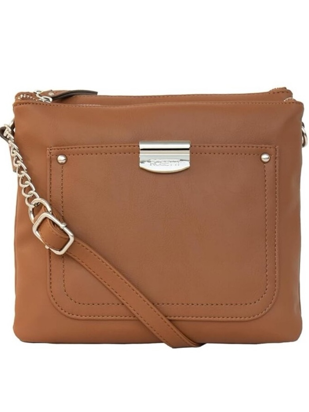 Rosetti Tan Crossbody Bag with Silver Chain Accent